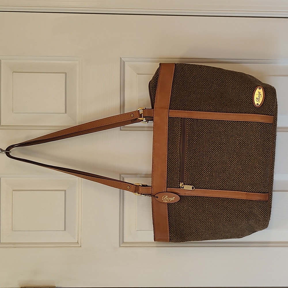 Boyt Fabric Purse With Tan Leather Trim